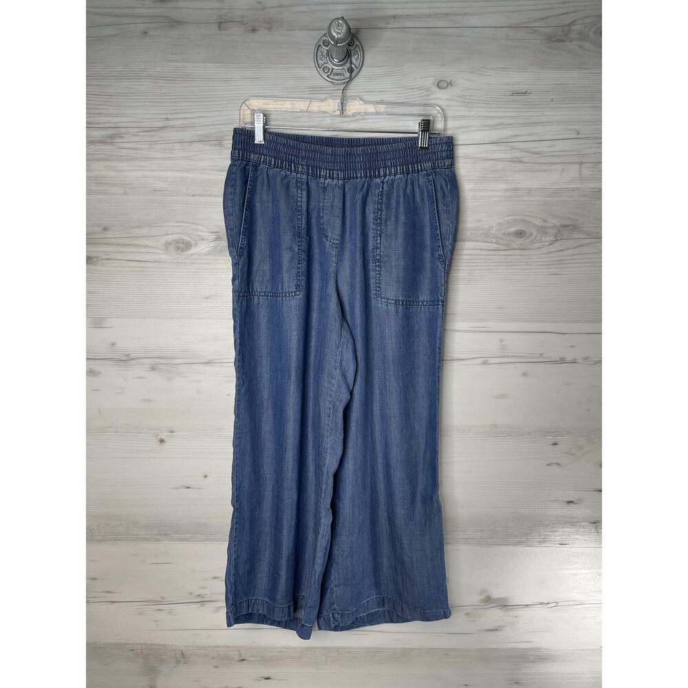 Eliane Rose Pants Womens 2 Blue Cropped Wide-Leg Twill‎ Lyocell Elastic Waist